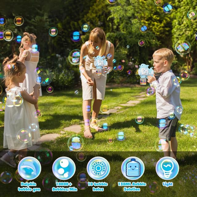 Detalle de P PANACARE Panacare Kinder Seifenblasenpistole mit 10 Düsen – automatische Seifenblasenmaschine Gun 5000+ Blasen/Min