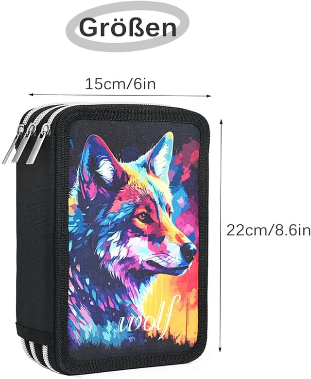 Detalle de Veroa Federmäppchen 3-fach quadratisch (57 Fächer) – schwarzes Mäppchen mit 3 Fächern