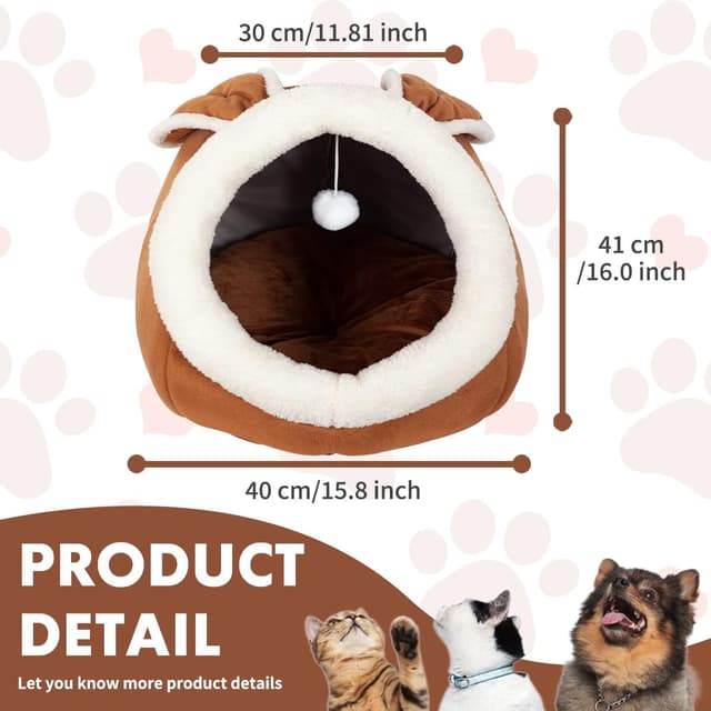 Detalle de Pinkgarden Cat Bed Indoor Cat House Tent Cave with Removable Washable Cushioned Pillow (Brown)