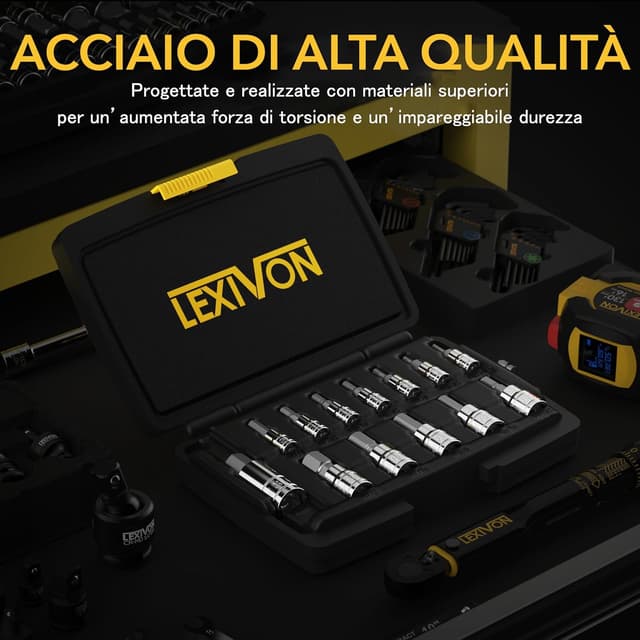Detalle de LEXIVON LX-142 set di 13 chiavi a bussola SAE in lega d’acciaio S2 (da 5/64” a 9/16”) in valigetta