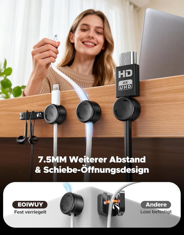 Thumbnail 5 de EOIWUY 8 Stück Kabelhalter 2-in-1 🔌