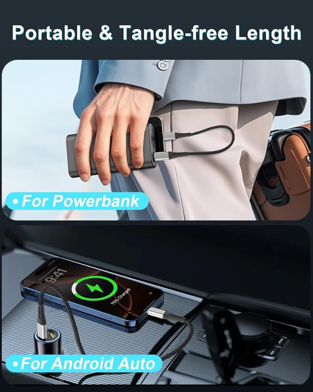 Detalle de PEAKLIFT 15cm USB-C to USB-C Cable (3-Pack), 60W 3A USB PD Fast Charging Short Charger Lead