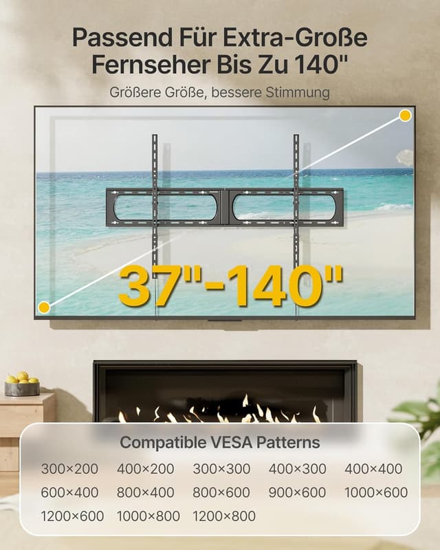 Detalle de monTEK TV Wandhalterung mit Neigung für 37–140 Zoll, bis 136 kg – VESA bis 1200×800 mm