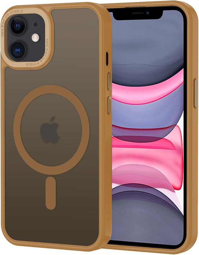Detalle de Coque iPhone 11 magnétique XTCASE compatible MagSafe, translucide mat avec bumper antichoc – Or