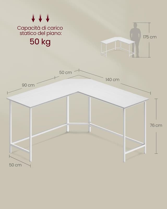 Detalle de VASAGLE Scrivania a L 140 x 140 cm