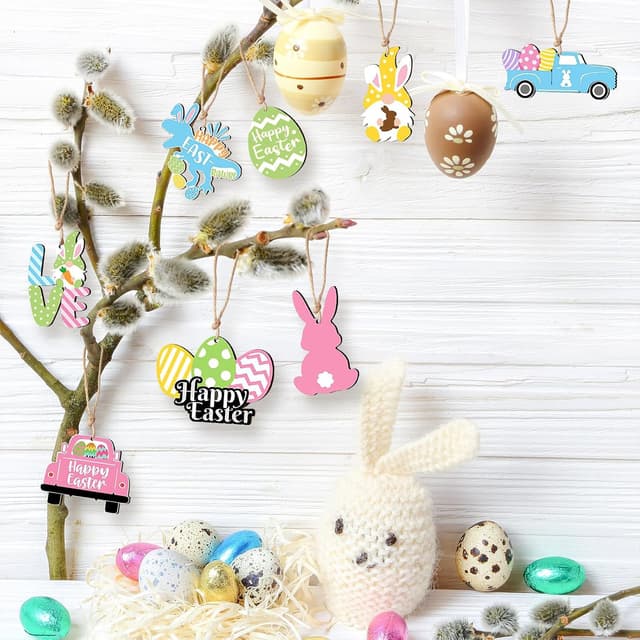 Detalle 1 de Easter Bunny Wooden Hanging Ornaments 24 pcs