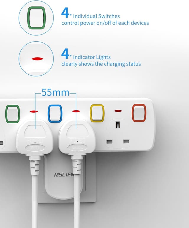 Detalle de Mscien Plug Extension Socket 4-way adaptor 🔌