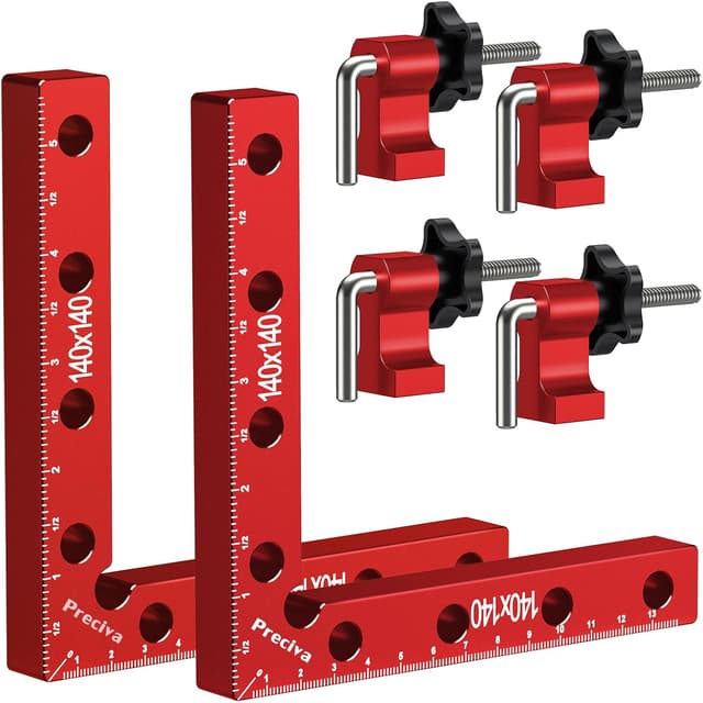 Detalle de Preciva 90 Degree Right Angle Positioning Square Clamp (Aluminium Alloy) – 14cm set, red anodised – 2 sets