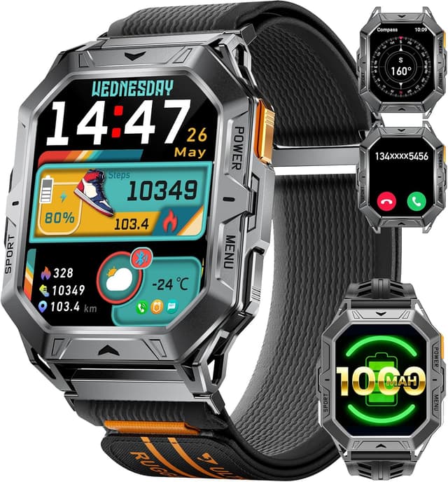 Detalle de Smartwatch Herren militaire TX1 grise : écran AMOLED 2,13" et notifications d’appels