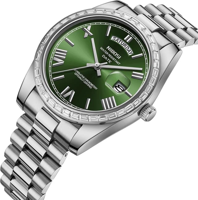 Detalle de NIBOSI Orologio da uomo analogico al quarzo con lunetta tempestata di diamanti e datario