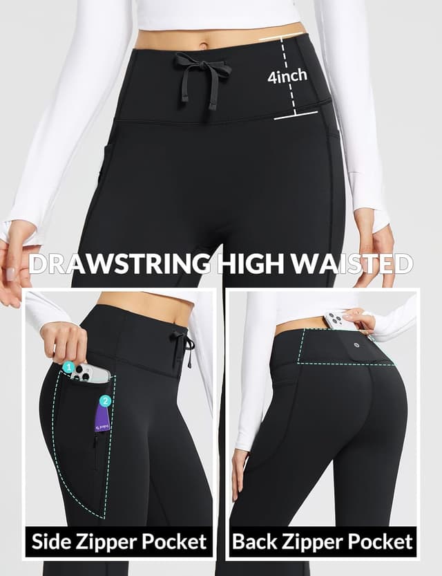 Detalle 2 de baleaf women’s thermal fleece-lined flared yoga leggings with 4 pockets