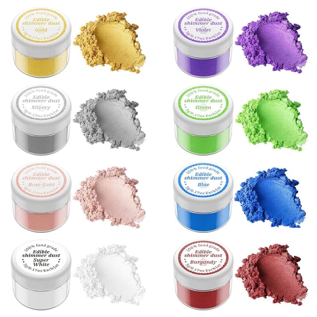 Detalle 2 de Wwtop essbarer Glitzer Set mit 8 Farben (je 5 g) für Getränke & Backen