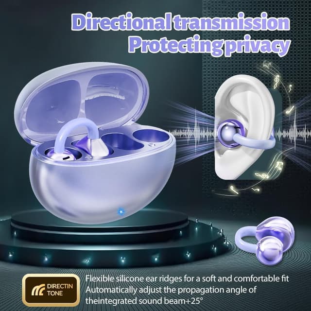 Detalle de Ucani Wireless Open Clip-On Earphones (Bright purple) with ENC & Bluetooth 5.4