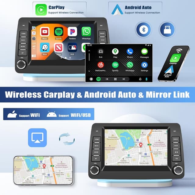 Detalle 2 de GOHHDL Autoradio Android 2G+64G per Fiat Panda 169 (2002-2012) con Wireless CarPlay, Android Auto, GPS Wi‑Fi e telecamera posteriore
