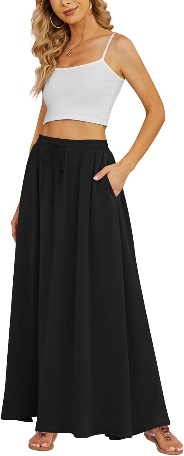 Detalle de Yincro Women’s Flowy Maxi Skirt with Pockets (Pleated, High-Waisted, Chiffon)