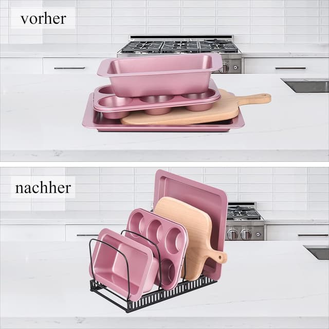 Detalle de Toplife Deckelorganizer für Teller und Deckelhalter mit 10 verstellbaren Teilern – Schwarz