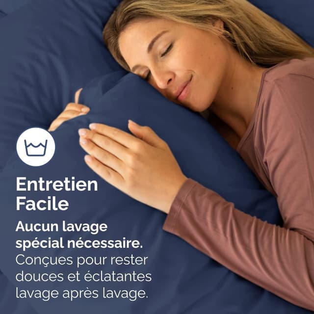 Detalle de Taie d’oreiller 40x80 cm lot de 2 bleu marine en microfibre doublement brossée