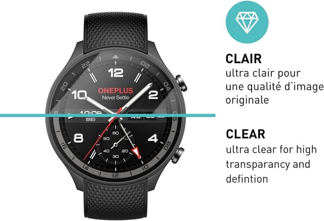 Detalle 2 de smartect Verre Trempé pour OnePlus Watch 2R (lot de 3) – HD anti-rayures, 9H, transparent