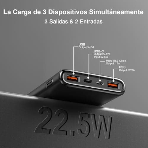 Detalle de Coucur Power Bank Fast Charging 10000 mAh con carga rápida USB-C 22,5 W