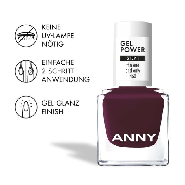 Detalle de ANNY Gel Power Nail Polish „The One and Only“ (kräftiges Pflaumenlila) – Gel-Farb-Nagellack ohne UV-Lampe