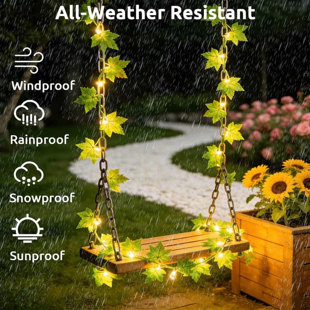 Detalle de Joycome Catena Luminosa Solare Esterno con edera artificiale, 12 m e 100 LED