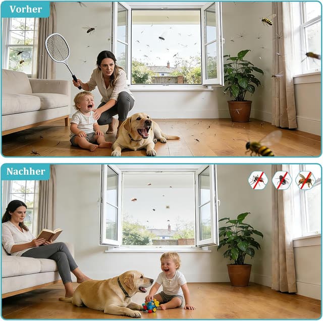 Thumbnail 6 de Apalus Fliegengitter Fenster Insektenschutz ohne Bohren (2 Stück, 100 x 100 cm) – zuschneidbar mit Klettband, weiß