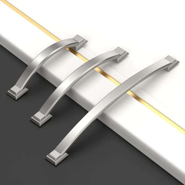 Detalle de Amerdeco set da 10 maniglie per mobili in nichel spazzolato, interasse fori 128 mm (UK0081)