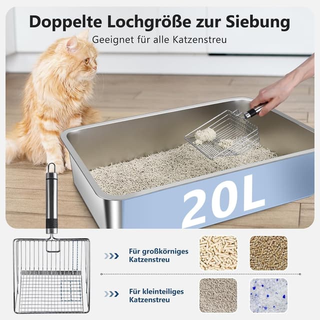 Thumbnail 6 de FURTIME Katzenklo Edelstahl XXL (35 l), 58×36×33 cm – mit Streuschaufel und Doppelschicht-Matte