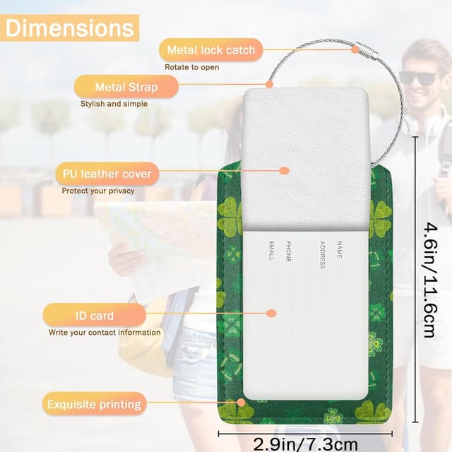 Thumbnail 2 de St Patrick's Day Shamrock Leather Luggage Tag