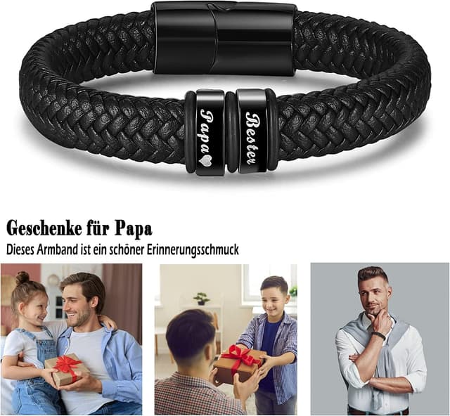 Detalle de Vatertagsgeschenk für Papa: Gkmamrg Lederarmband „Bester Papa“ mit Gravur, Edelstahl & Magnetverschluss