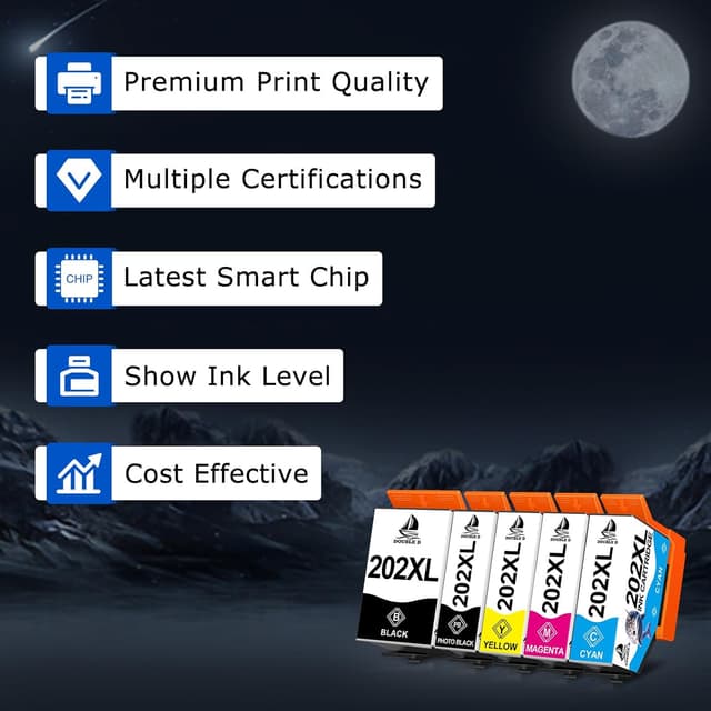 Detalle de DOUBLE D 202XL Ink Cartridges (10 Pack) for Epson 202XL — compatible for Expression Premium XP-6105/XP-6100/XP-6005 series
