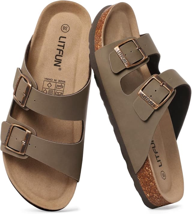 Detalle 2 de Litfun Women’s Cork Footbed Sandal with Adjustable Buckle Slip-On Straps