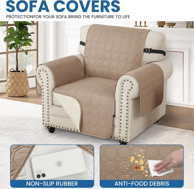 Thumbnail 6 de Ystyle copridivano impermeabile 1 posto con braccioli, antiscivolo e tasca laterale – caffè chiaro