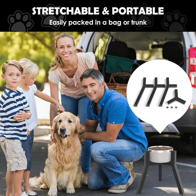 Detalle 2 de ADENGL Supporto per ciotole rialzato per cani di taglia media, larghezza regolabile e bloccabile (7–10,6 pollici)