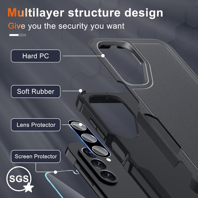 Detalle de RMOCR Dual-Layer Shockproof Case for Samsung Galaxy A17 5G with Screen Protector + Camera Lens Cover (Black Matte)