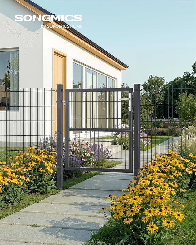 Detalle 2 de Gartentor SONGMICS GGD210GZ01, abschließbar, verzinkter Stahl, grau – 106 x 100 cm