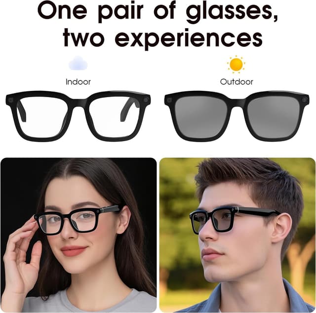 Detalle de Tulbeys AI Smart Glasses with HD 1200P Camera (8MP) – Auto Tint Photochromic Lenses for Travel & Outdoor Use