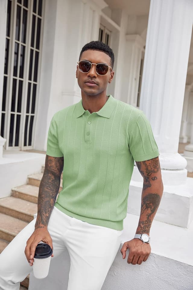 Detalle 2 de COOFANDY Knit Polo Shirt Short Sleeve