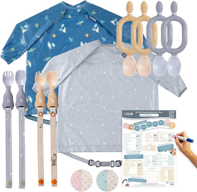 Detalle de Bibado Dippit Baby Spoon and Dipper (Mint & Blue) 2-Pack – Soft, chewable weaning cutlery with sensory grip