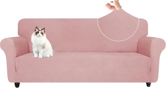 Detalle de YSTELLAA Copridivano 3 posti antigrffio con braccioli, anti-macchia antiscivolo rosa