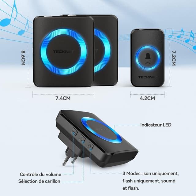 Thumbnail 5 de TECKNET Sonnette sans fil 400 m