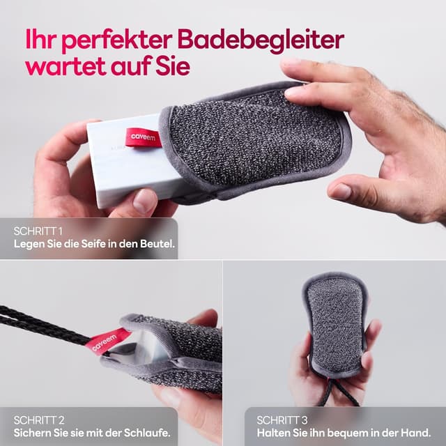 Thumbnail 6 de Seifenspender-Tasche mit Rauer & Sanfter Peeling-Oberfläche – Netzbeutel mit Griff, 2er Pack