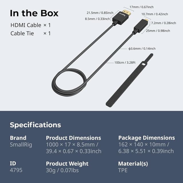 Thumbnail 5 de SMALLRIG Câble HDMI D vers A 100 cm