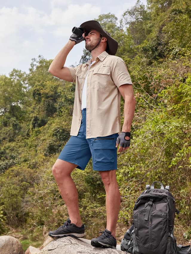 Detalle de TACVASEN men’s cargo shorts with quick-dry fabric, zip pockets and elasticated waistband (no belt)