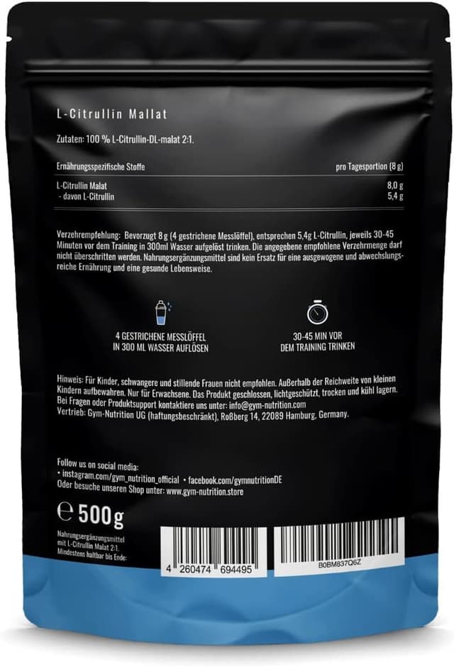 Detalle de L-Citrullin Malat Pulver 2:1 500 g