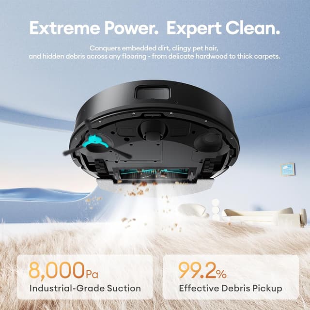 Detalle de Ultenic T20 Pro robot vacuum 8000Pa LiDAR