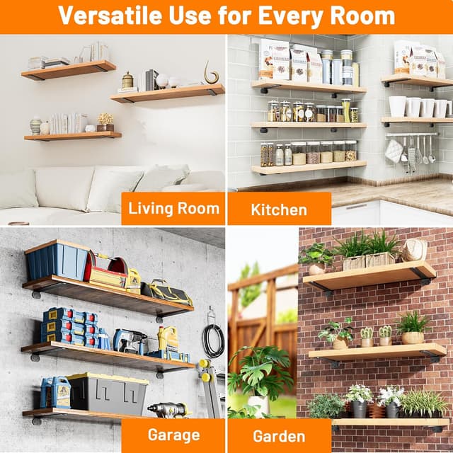 Detalle de HUAEU Heavy Duty L-Shaped Shelf Brackets (10cm) – 4 Pack Black, Wall-Mounted Supports