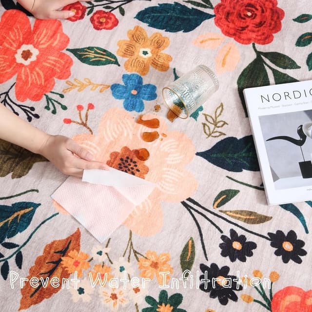 Detalle de Rugcomf 2x3 Indoor Door Mat Rug (Beige) – Machine Washable, Non-Slip Low Pile Boho Floral