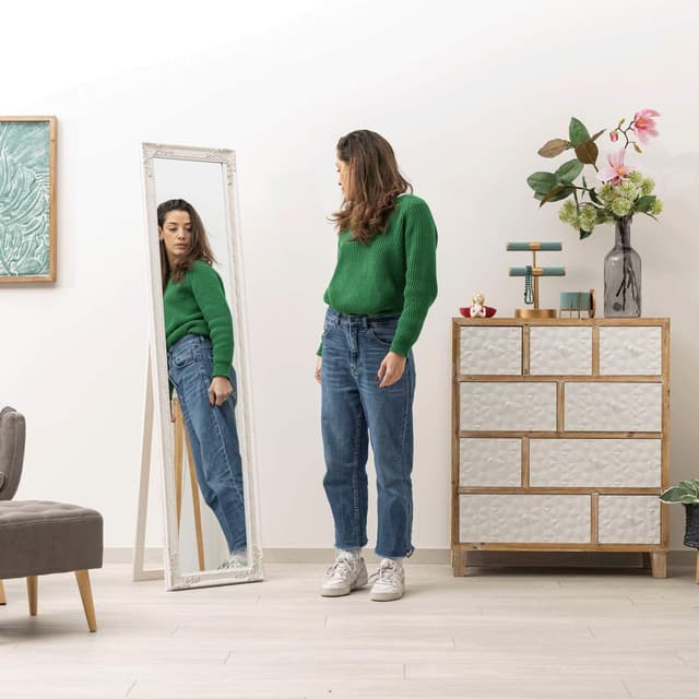 Detalle de Montemaggi specchio da terra con inclinazione regolabile in legno bianco opaco (40x4x160 cm)