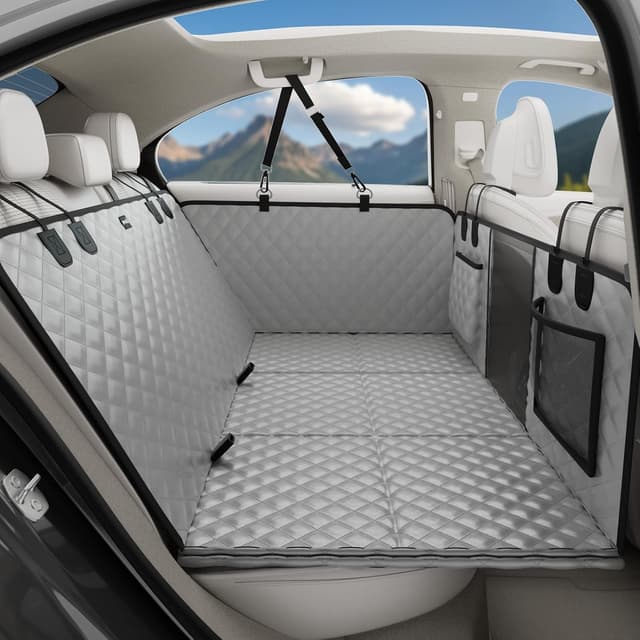 Detalle de Pecute Dog Car Seat Cover with Extender – waterproof, anti-scratch hammock with storage, supports up to 150kg